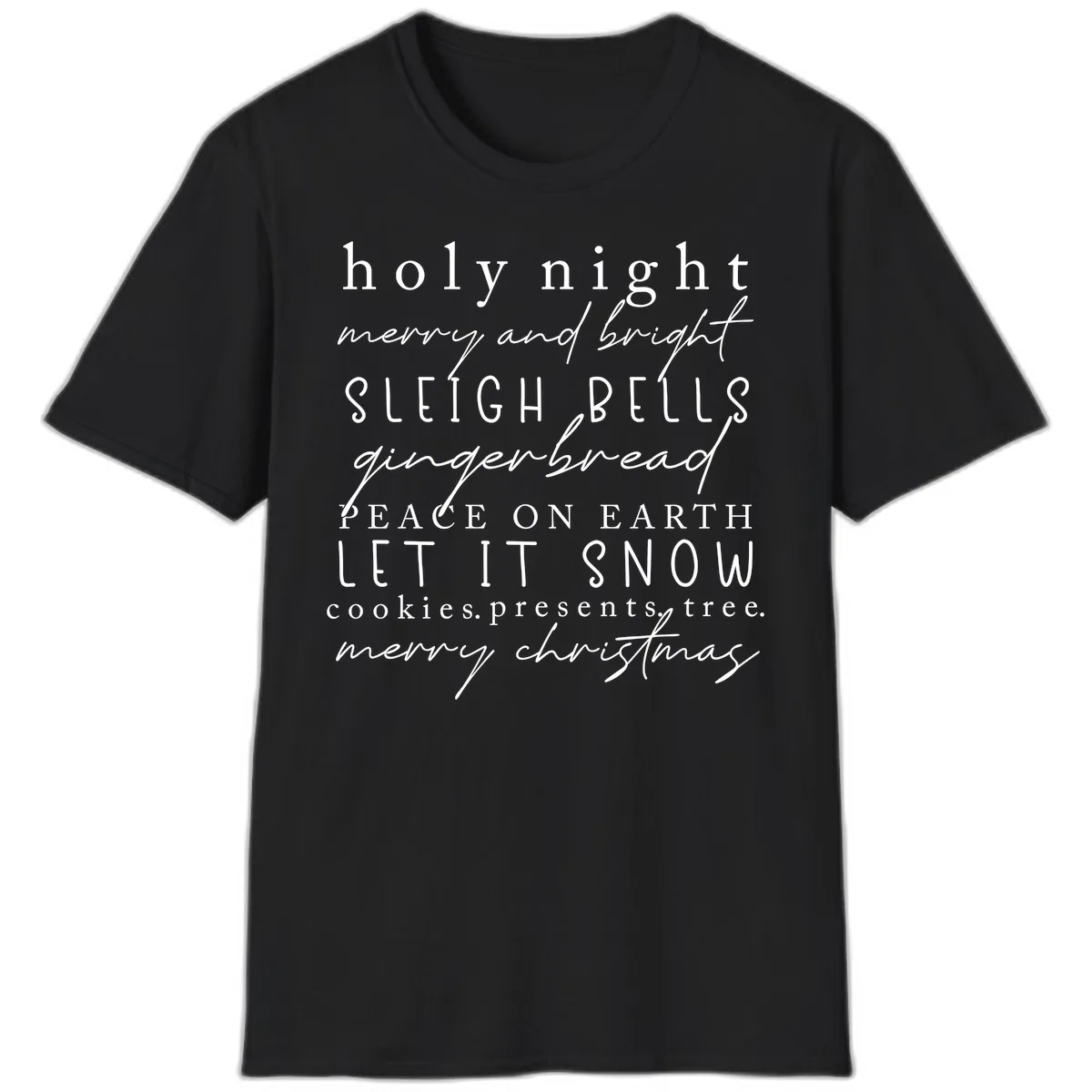 Holiday Phrases Typography T-Shirt in Black