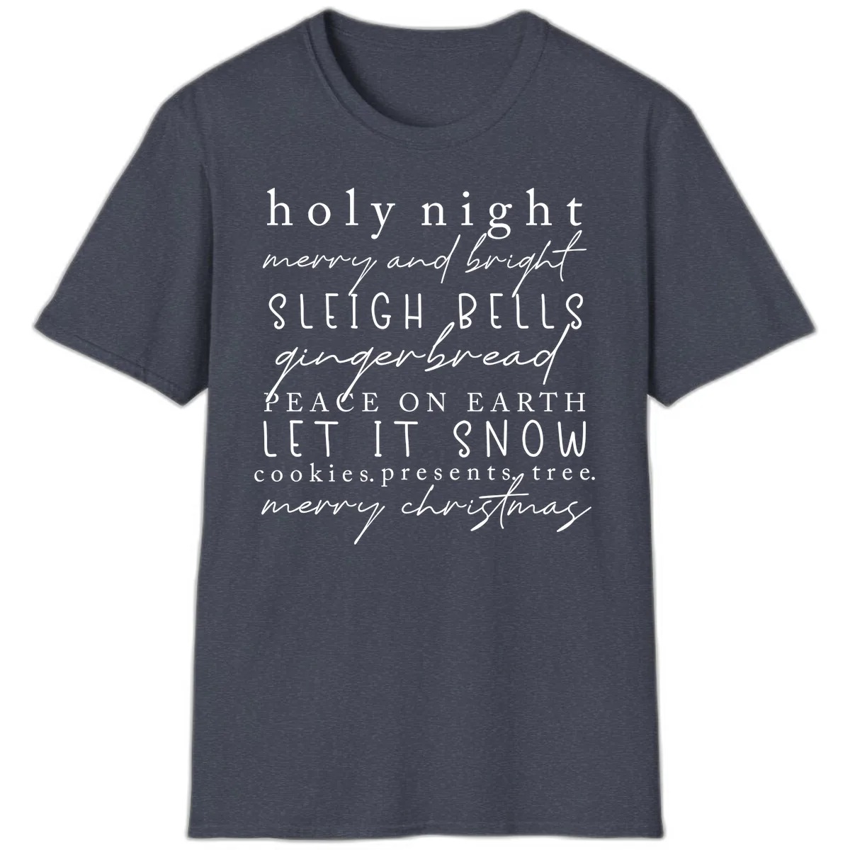 Holiday Phrases Typography T-Shirt in Heather Navy