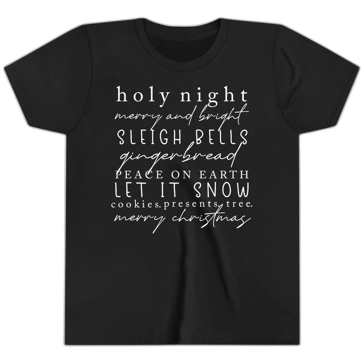 Holiday Phrases Typography Youth T-Shirt in Black