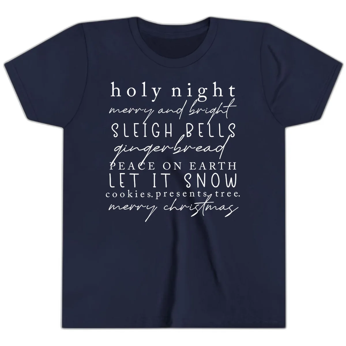 Holiday Phrases Typography Youth T-Shirt in Navy