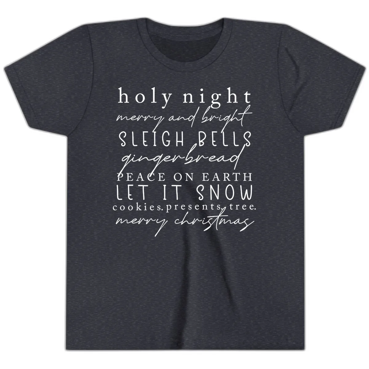 Holiday Phrases Typography Youth T-Shirt in Heather Navy