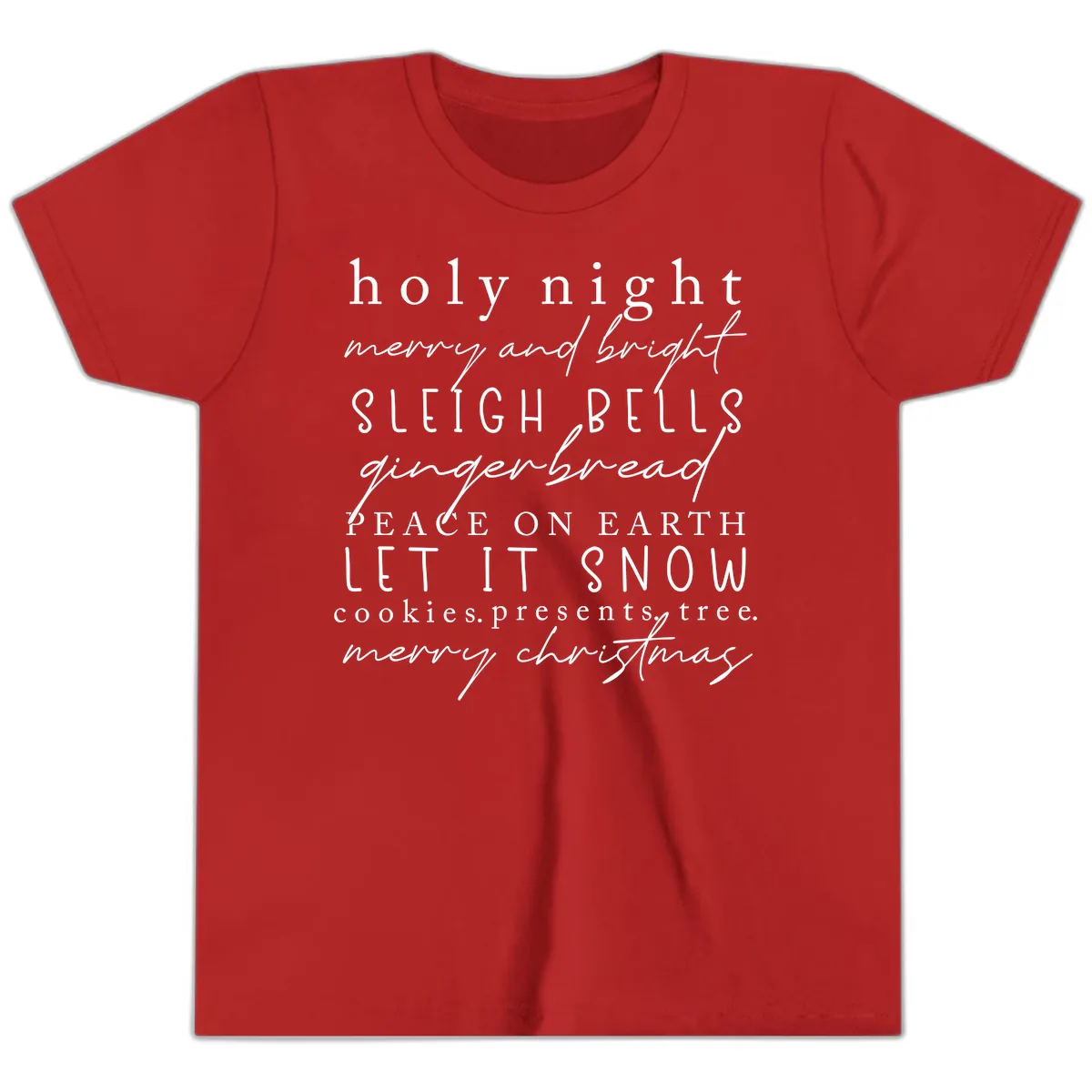 Holiday Phrases Typography Youth T-Shirt in Red