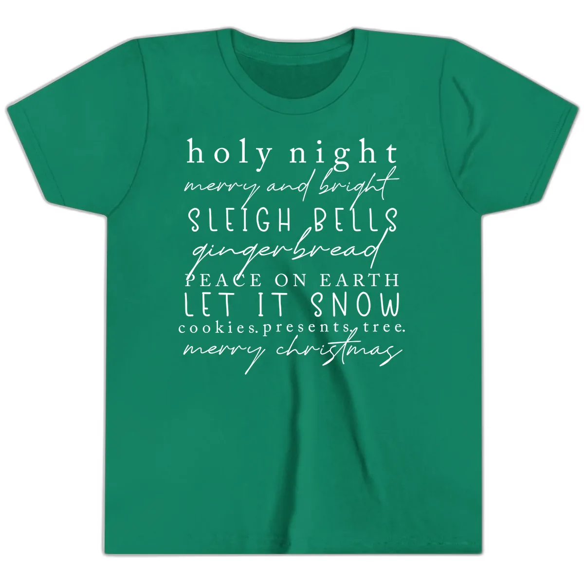 Holiday Phrases Typography Youth T-Shirt in Kelly