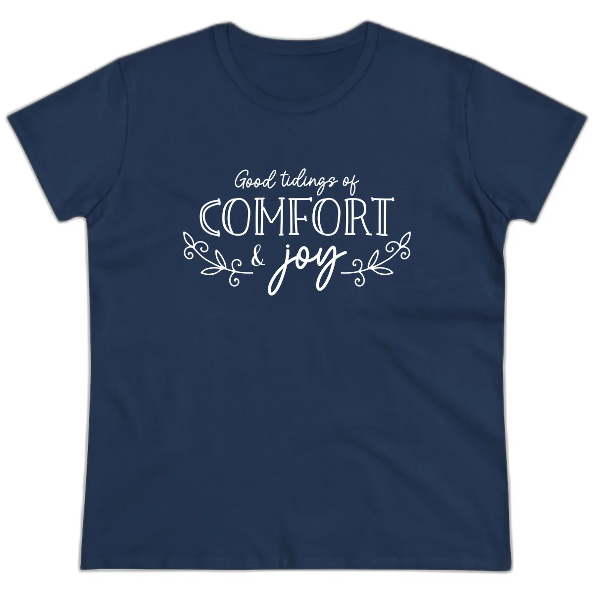 Good Tidings of Comfort and Joy Ladies Tee in Navy