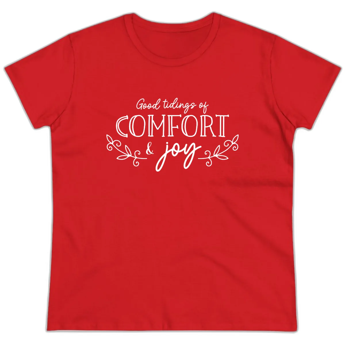 Good Tidings of Comfort and Joy Ladies Tee in Red