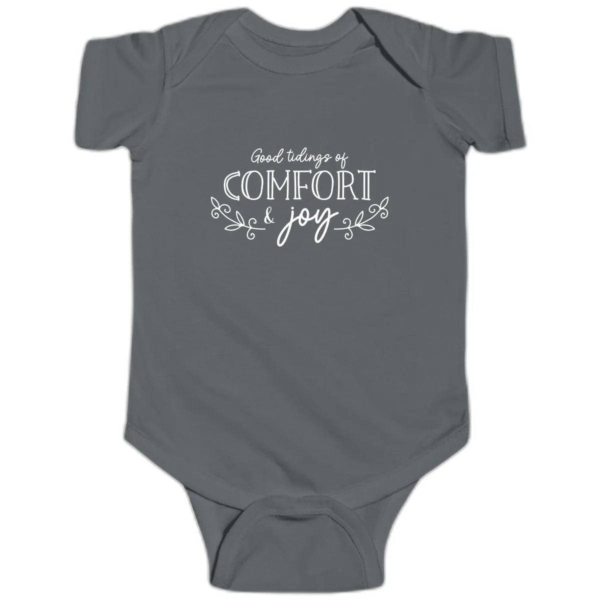 Good Tidings of Comfort and Joy Baby Onesie in Charcoal