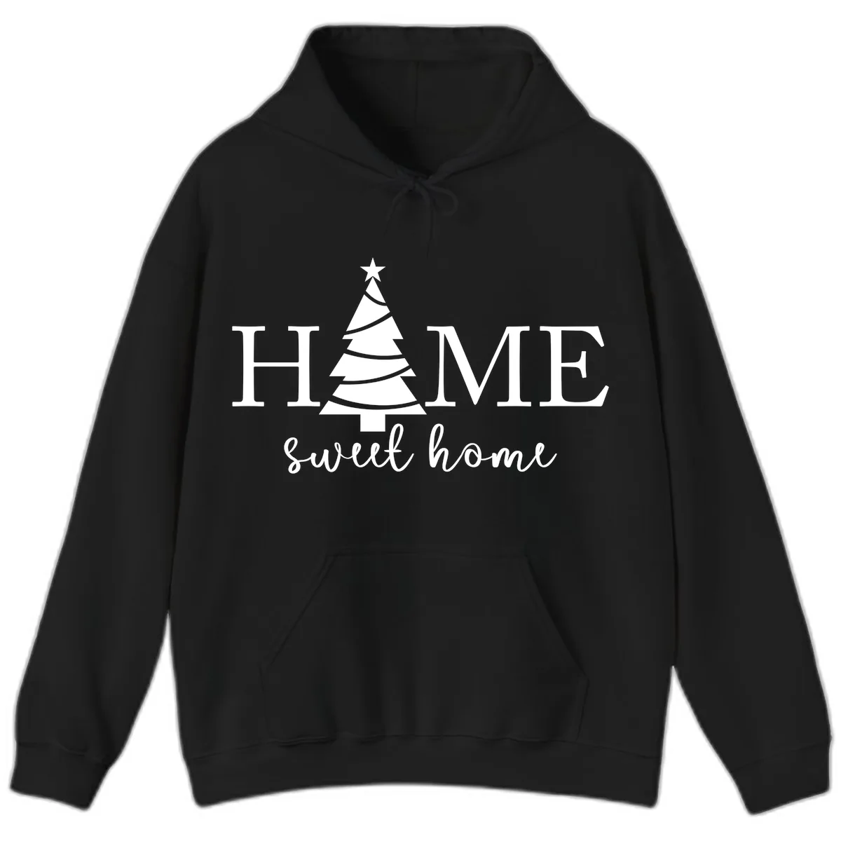 Home Sweet Home Christmas Tree Design Hoodie in Black