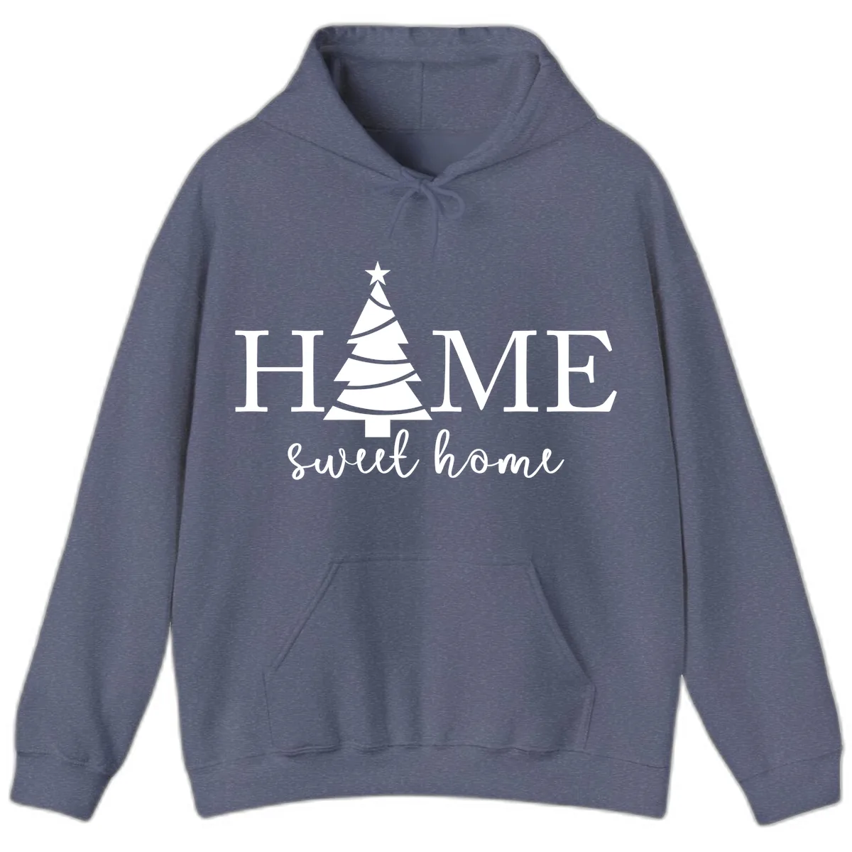 Home Sweet Home Christmas Tree Design Hoodie in Heather Navy