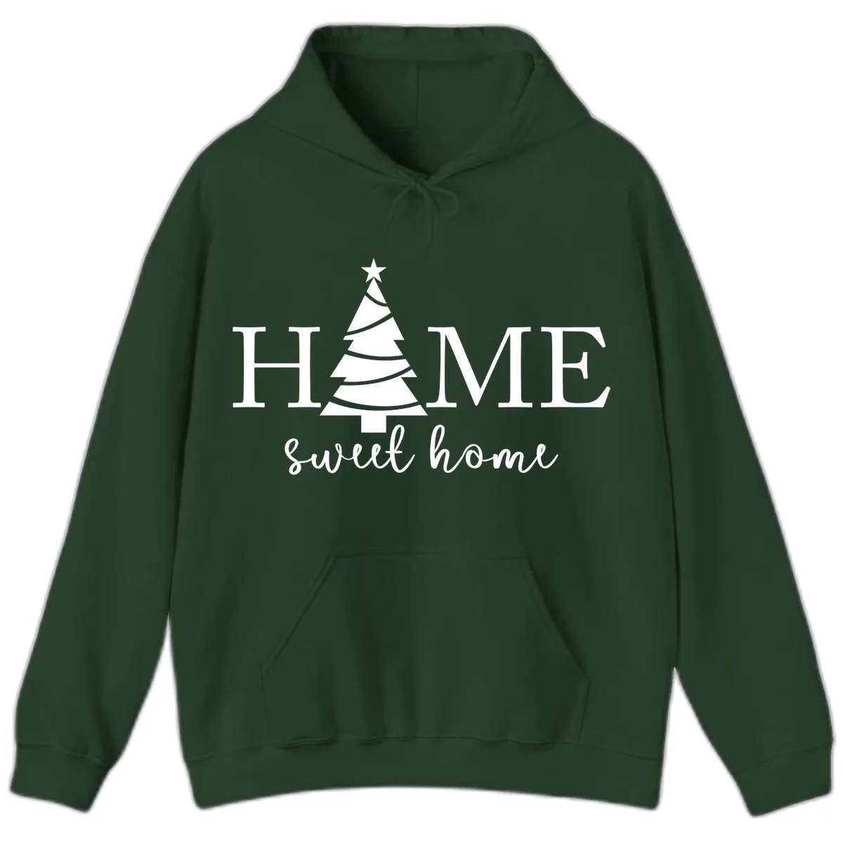 Home Sweet Home Christmas Tree Design Hoodie in Forest Green