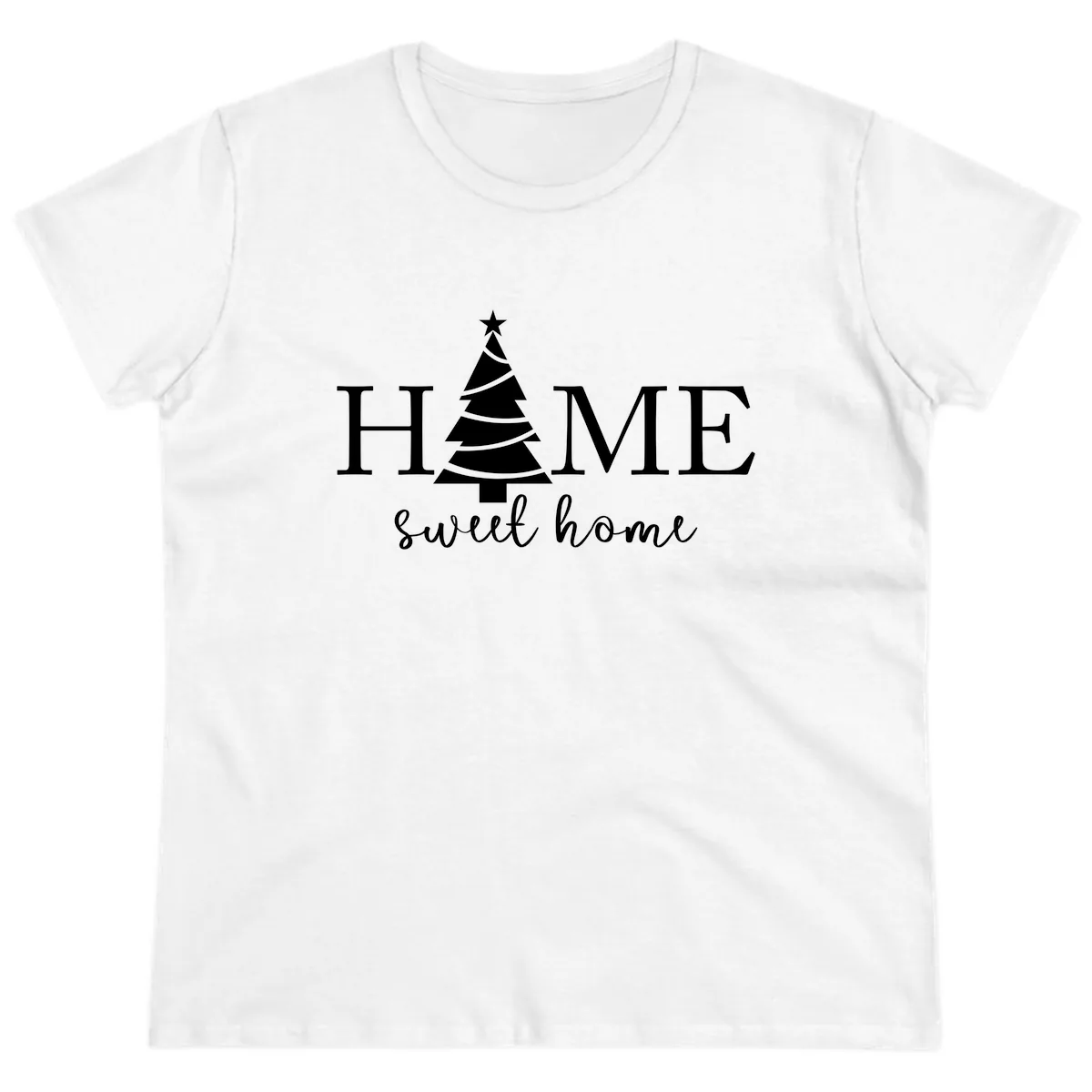 Home Sweet Home Christmas Tree Design Ladies Tee in White