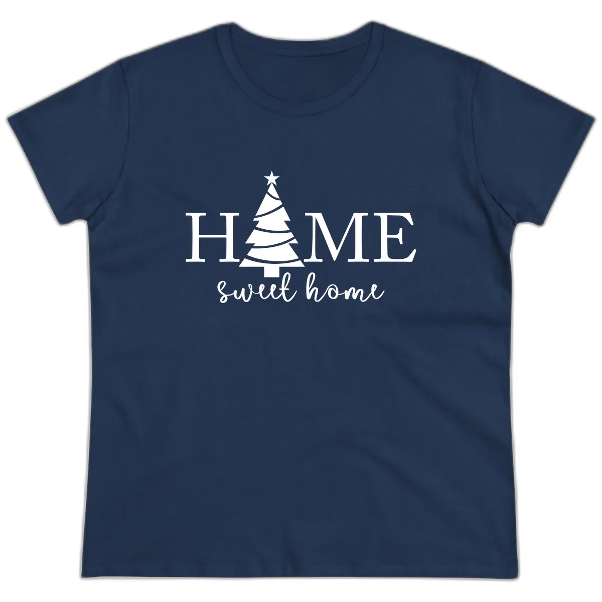 Home Sweet Home Christmas Tree Design Ladies Tee in Navy