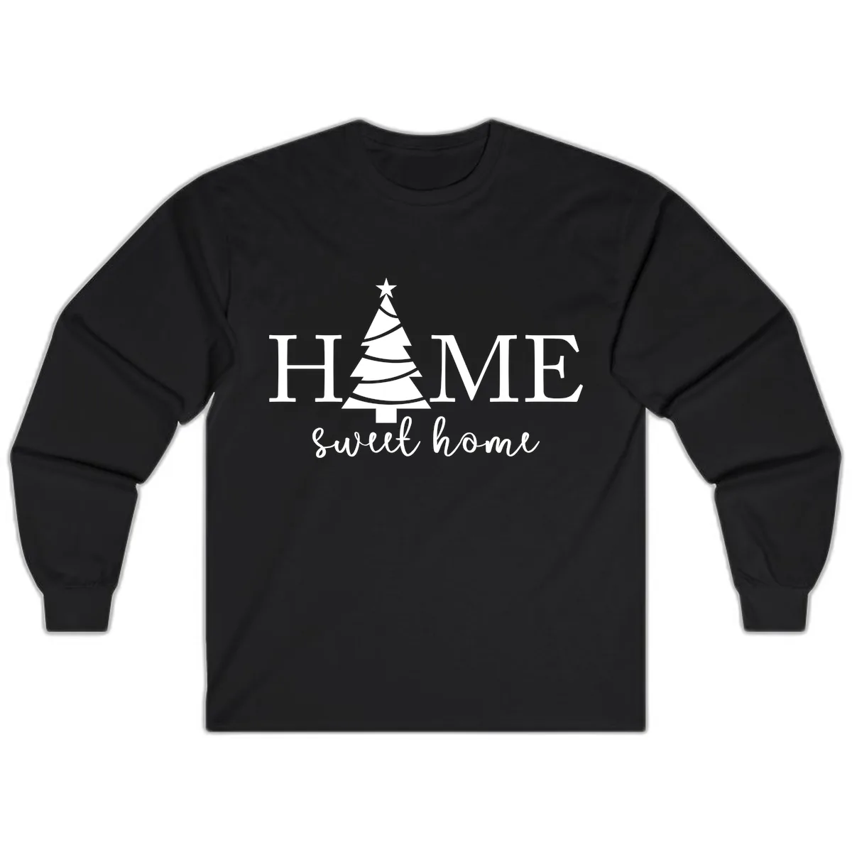 Home Sweet Home Christmas Tree Design Long Sleeve in Black