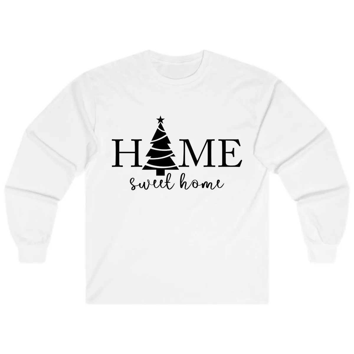 Home Sweet Home Christmas Tree Design Long Sleeve in White
