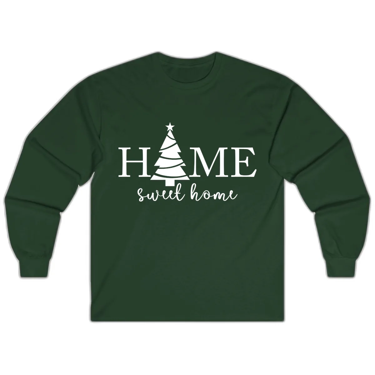 Home Sweet Home Christmas Tree Design Long Sleeve in Forest Green