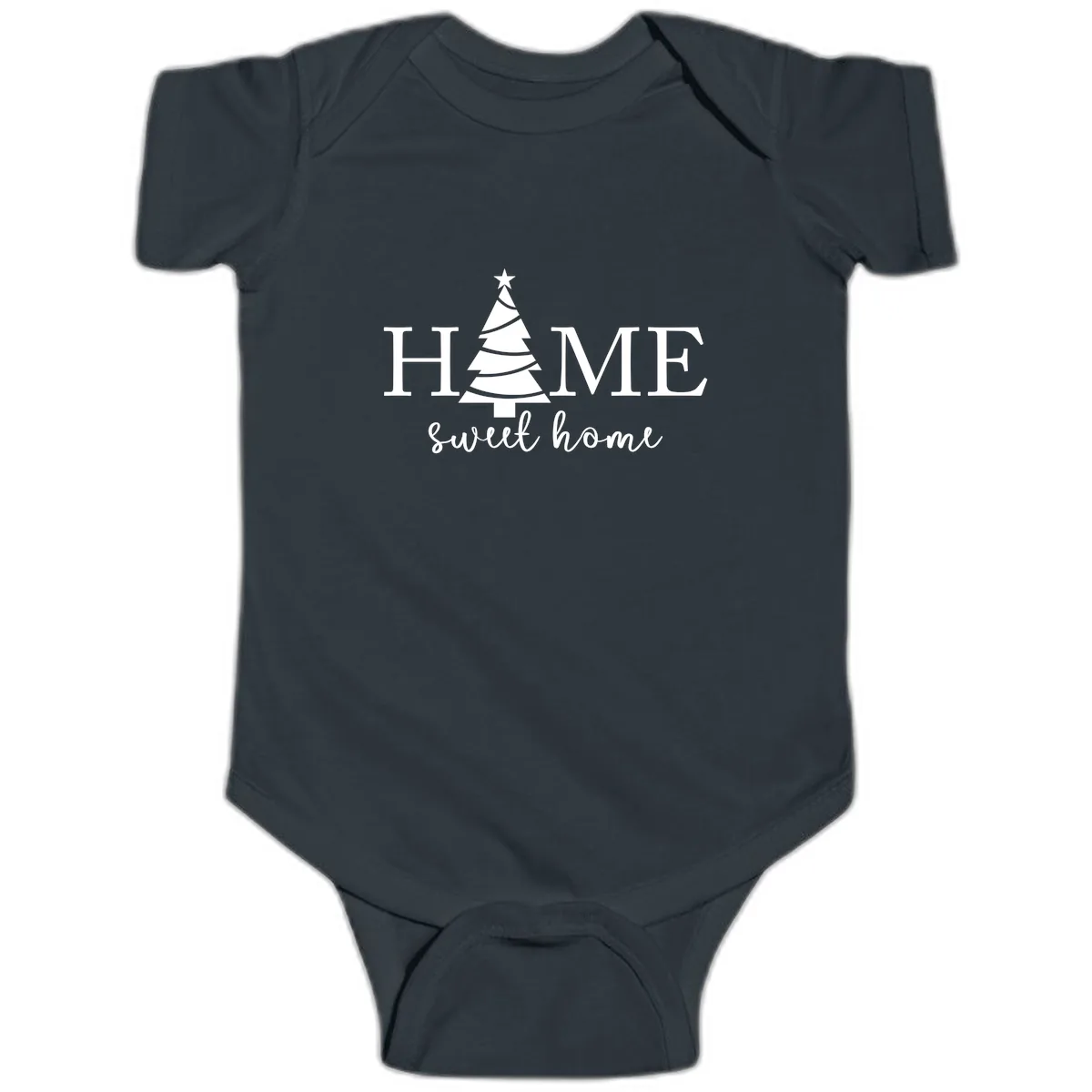 Home Sweet Home Christmas Tree Design Baby Onesie in Black