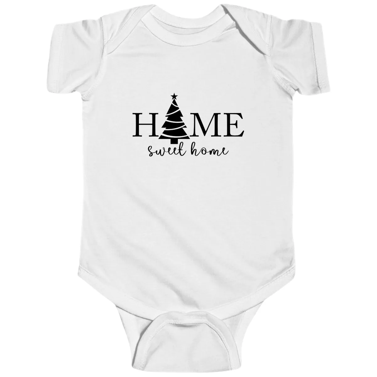 Home Sweet Home Christmas Tree Design Baby Onesie in White