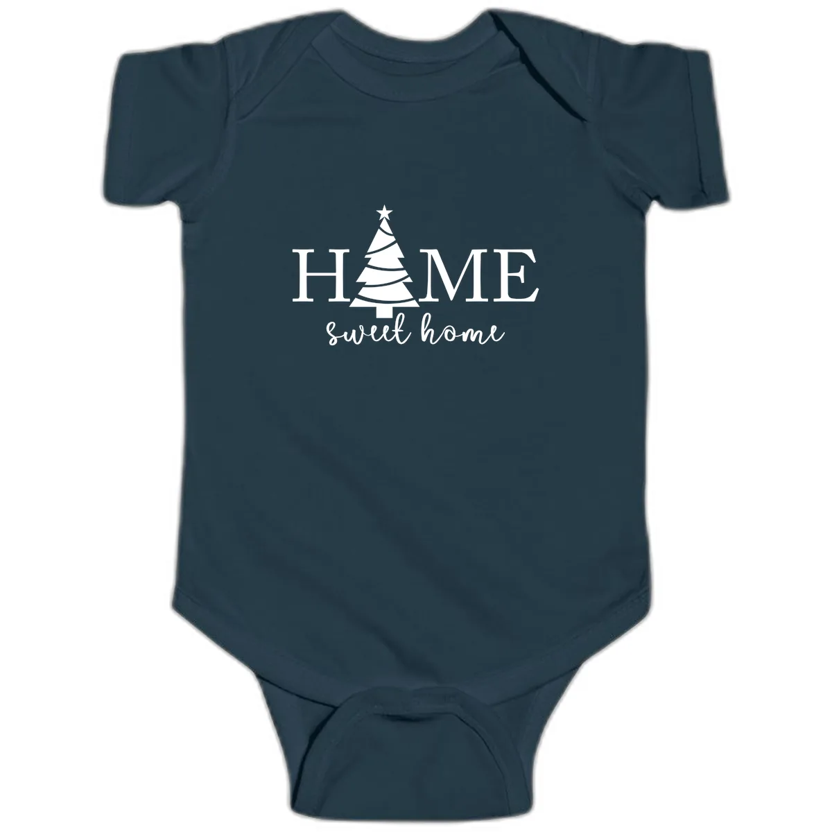 Home Sweet Home Christmas Tree Design Baby Onesie in Navy
