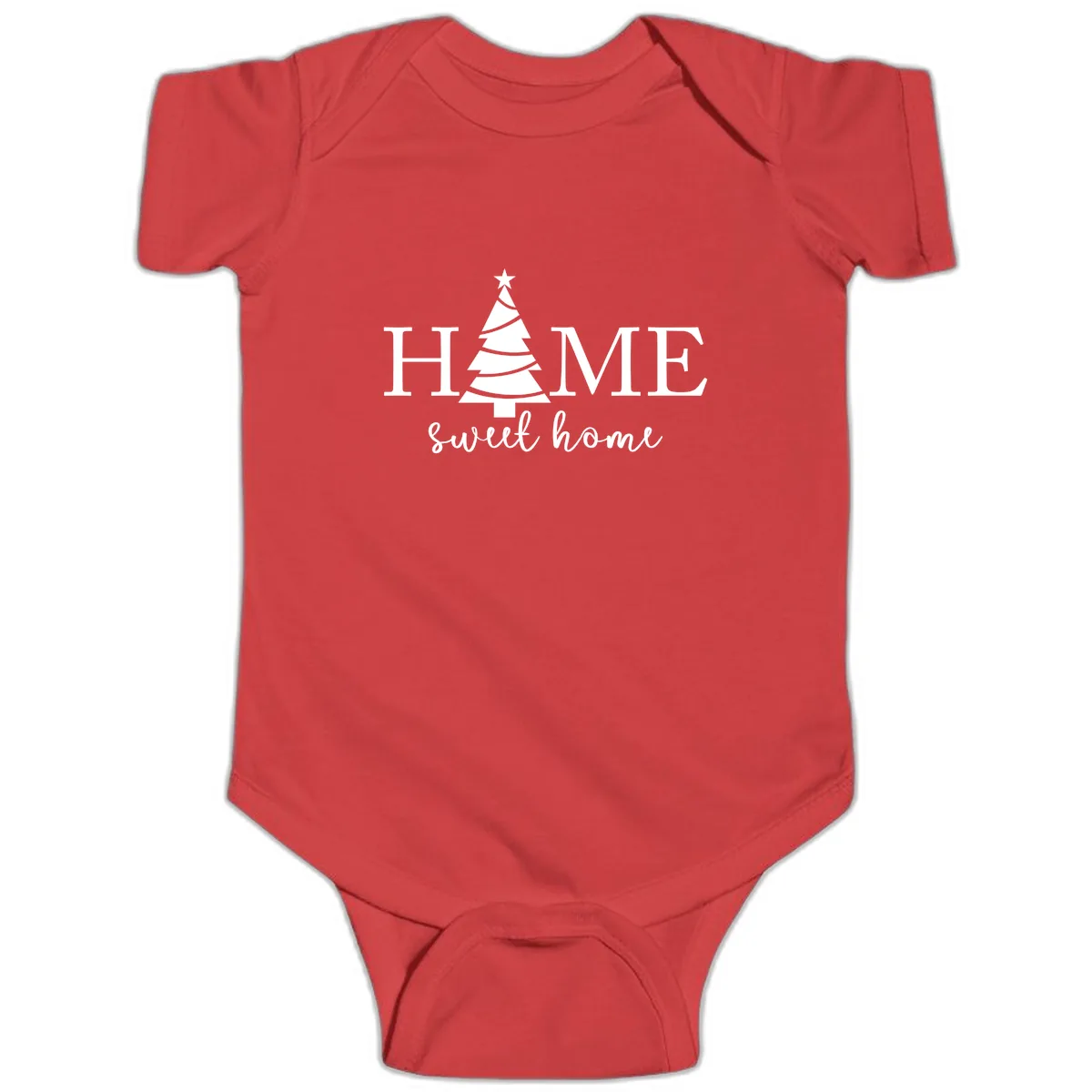 Home Sweet Home Christmas Tree Design Baby Onesie in Red