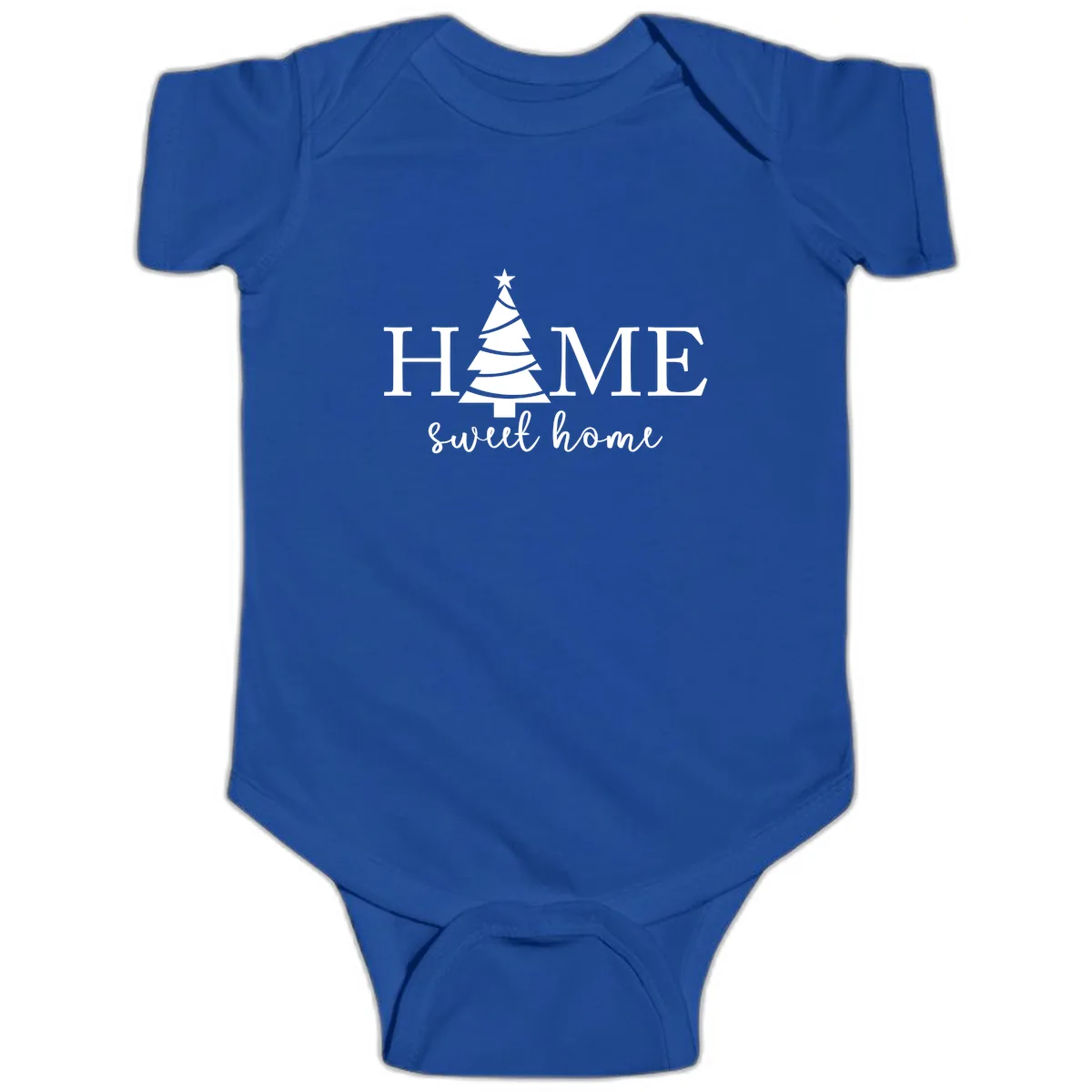 Home Sweet Home Christmas Tree Design Baby Onesie in Royal