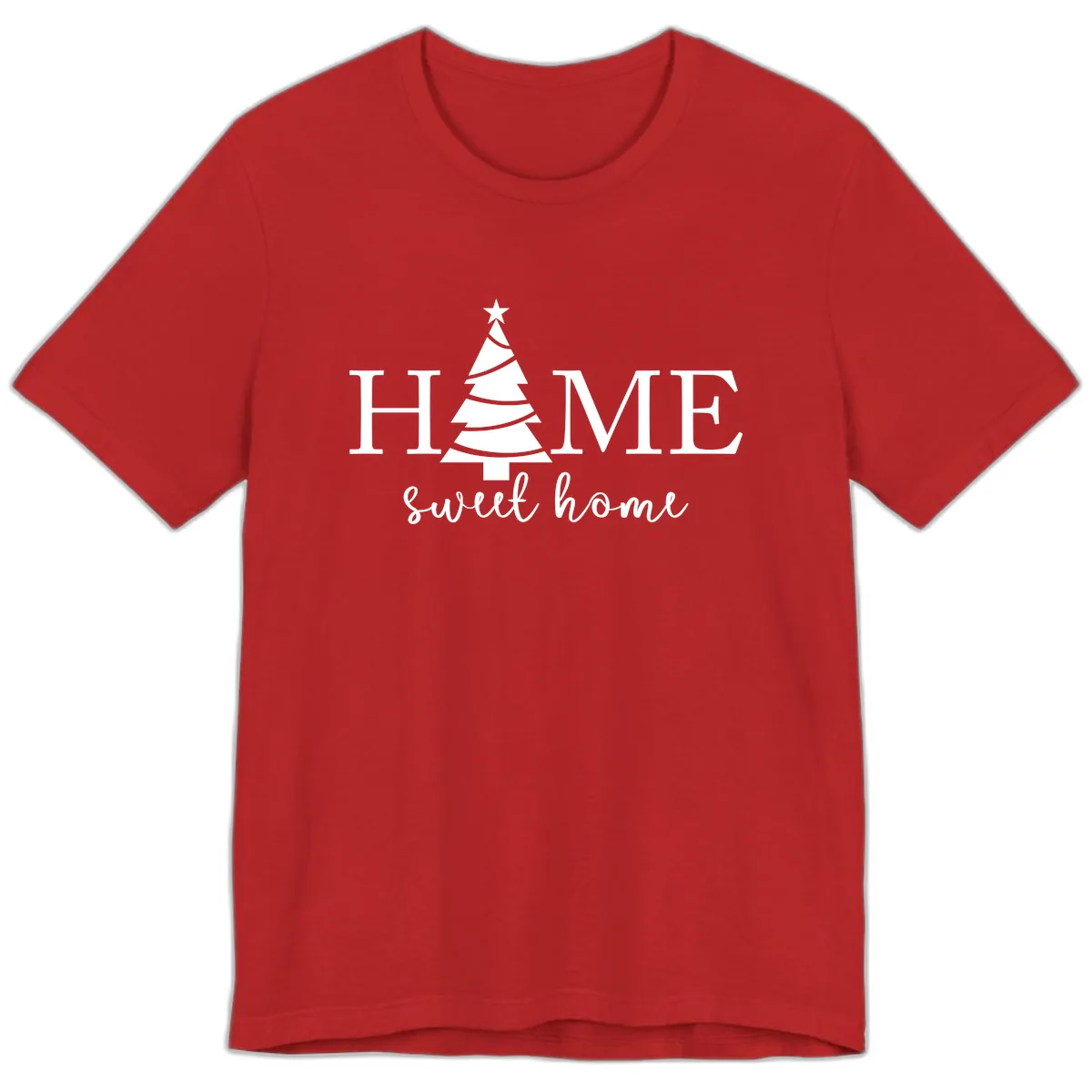 Home Sweet Home Christmas Tree Design Premium T-Shirt in Red