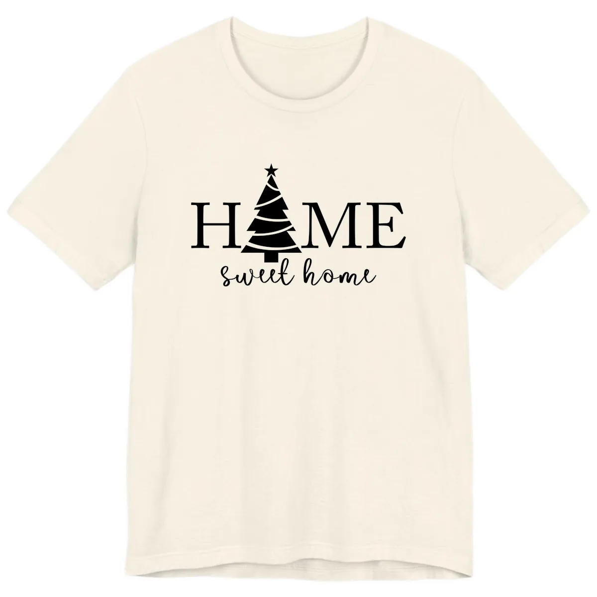 Home Sweet Home Christmas Tree Design Premium T-Shirt in Natural