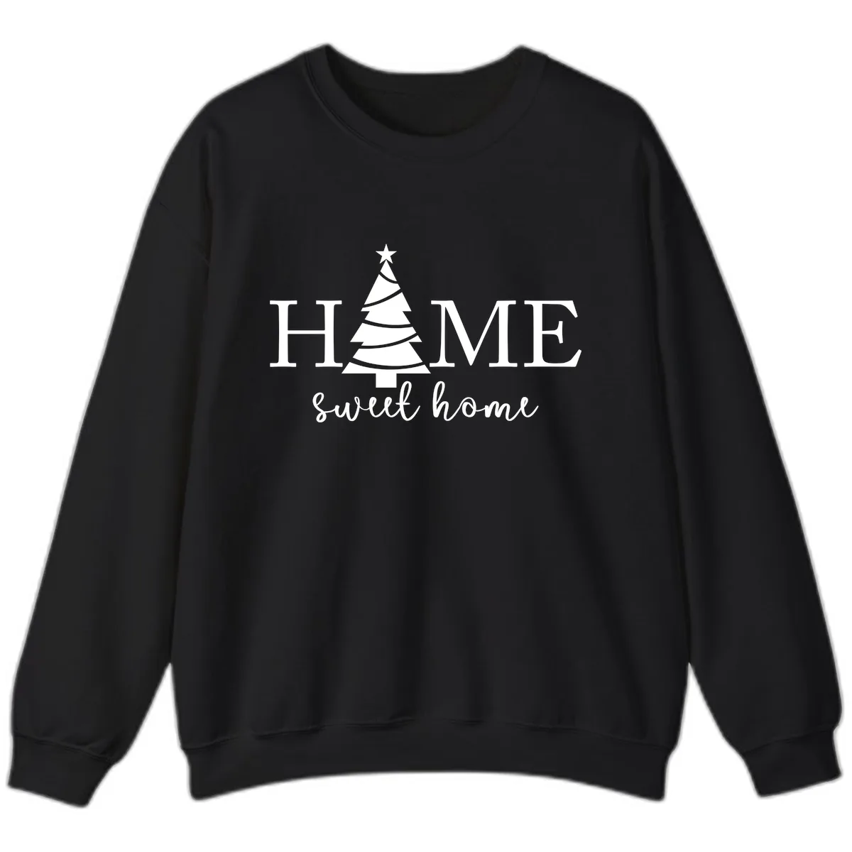 Home Sweet Home Christmas Tree Design Sweatshirt in Black