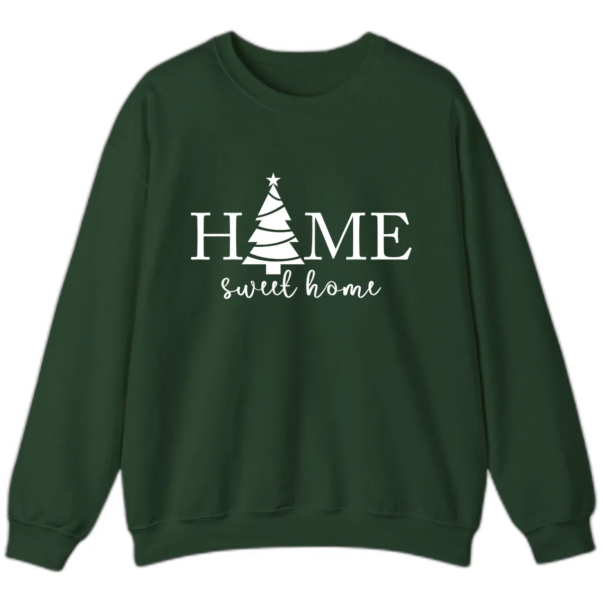 Home Sweet Home Christmas Tree Design Sweatshirt in Forest Green