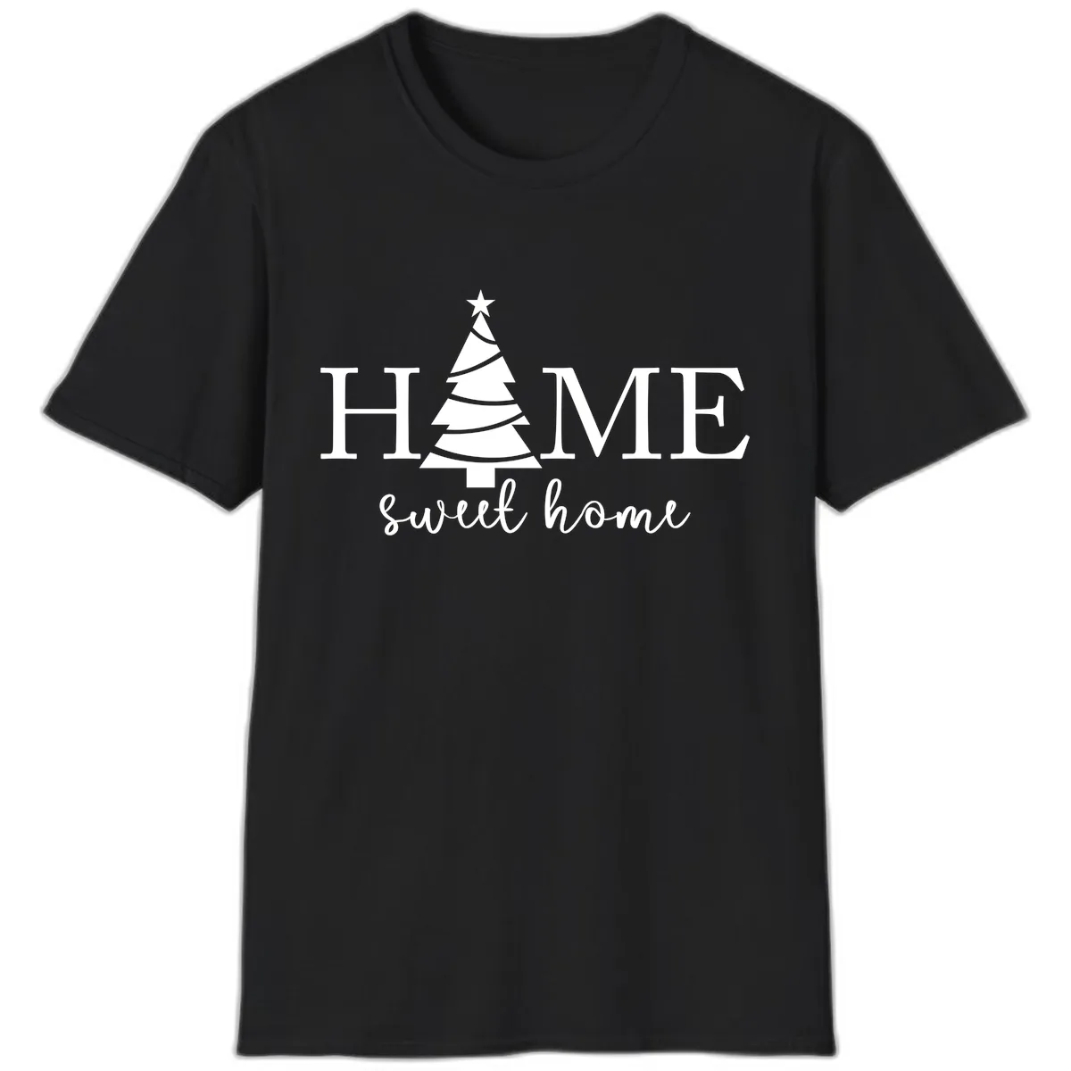 Home Sweet Home Christmas Tree Design T-Shirt in Black