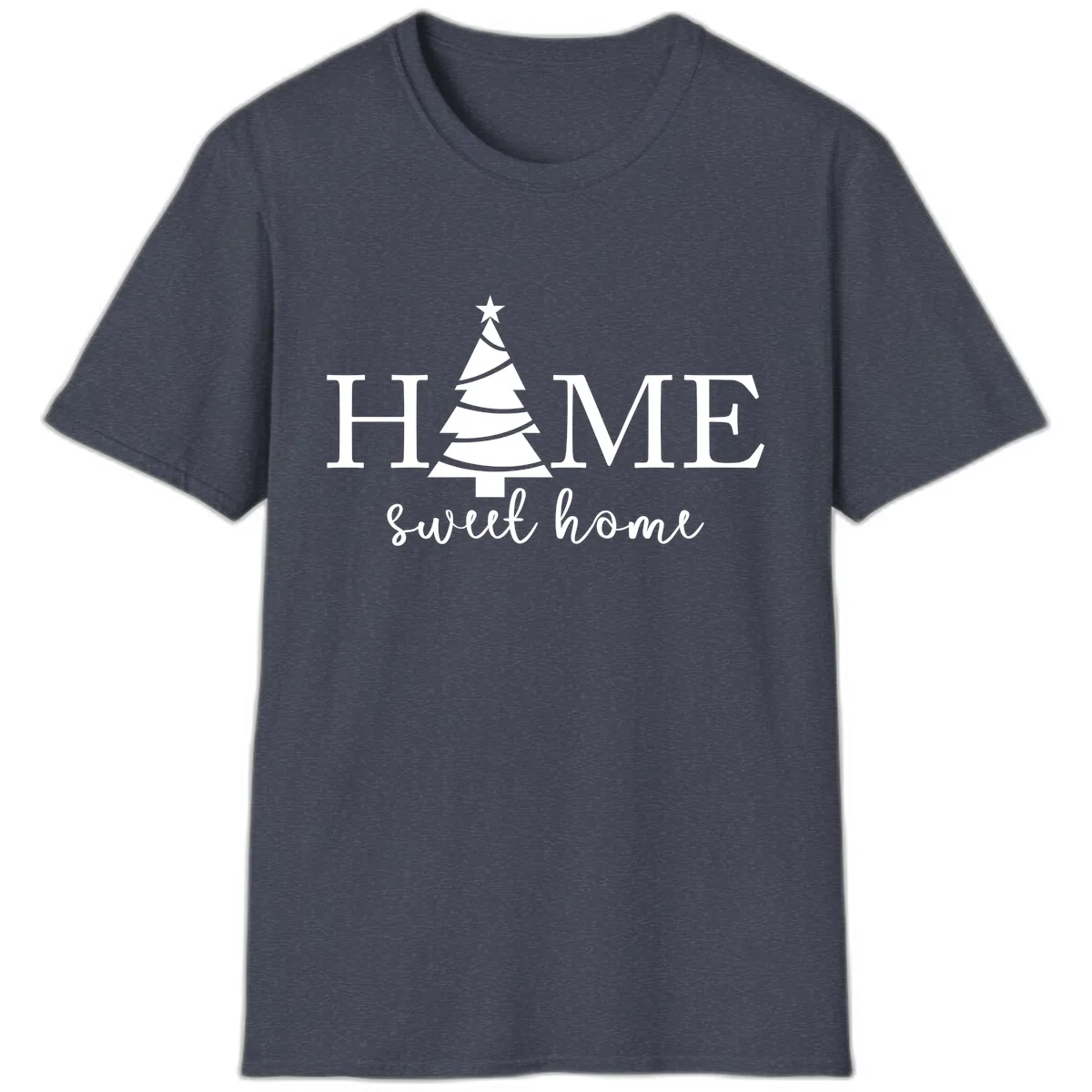Home Sweet Home Christmas Tree Design T-Shirt in Heather Navy