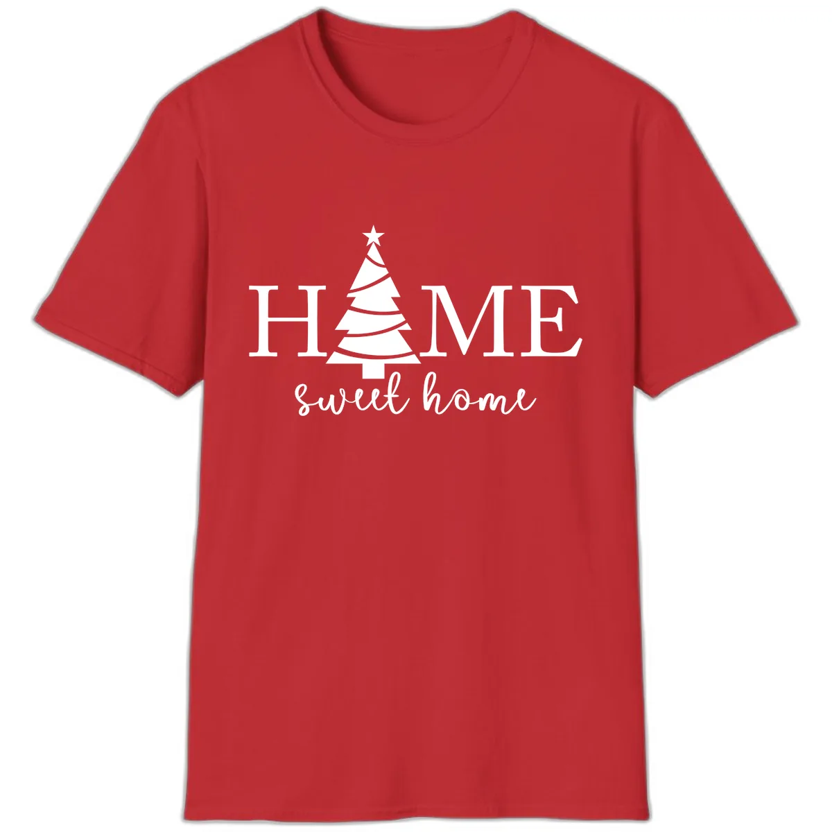 Home Sweet Home Christmas Tree Design T-Shirt in Red