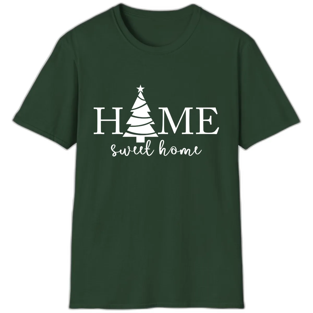 Home Sweet Home Christmas Tree Design T-Shirt in Forest Green