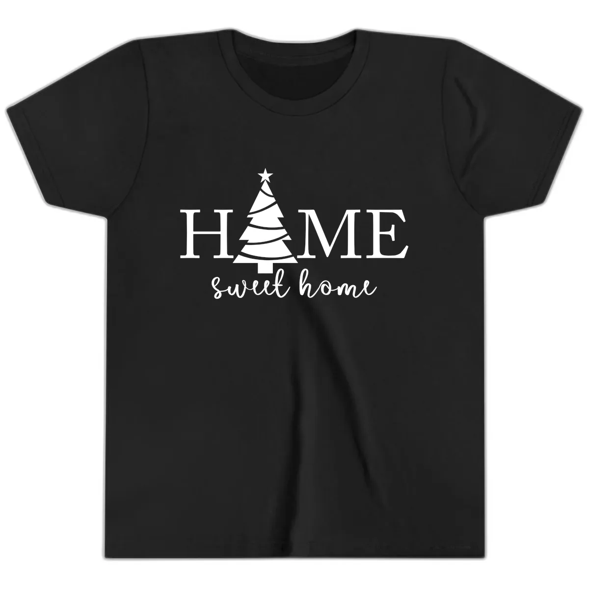 Home Sweet Home Christmas Tree Design Youth T-Shirt in Black