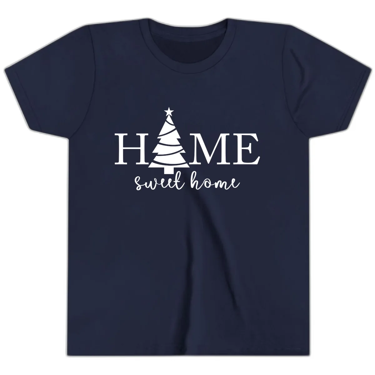 Home Sweet Home Christmas Tree Design Youth T-Shirt in Navy