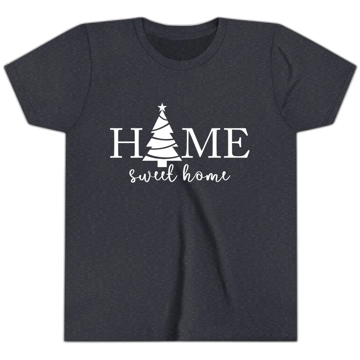 Home Sweet Home Christmas Tree Design Youth T-Shirt in Heather Navy