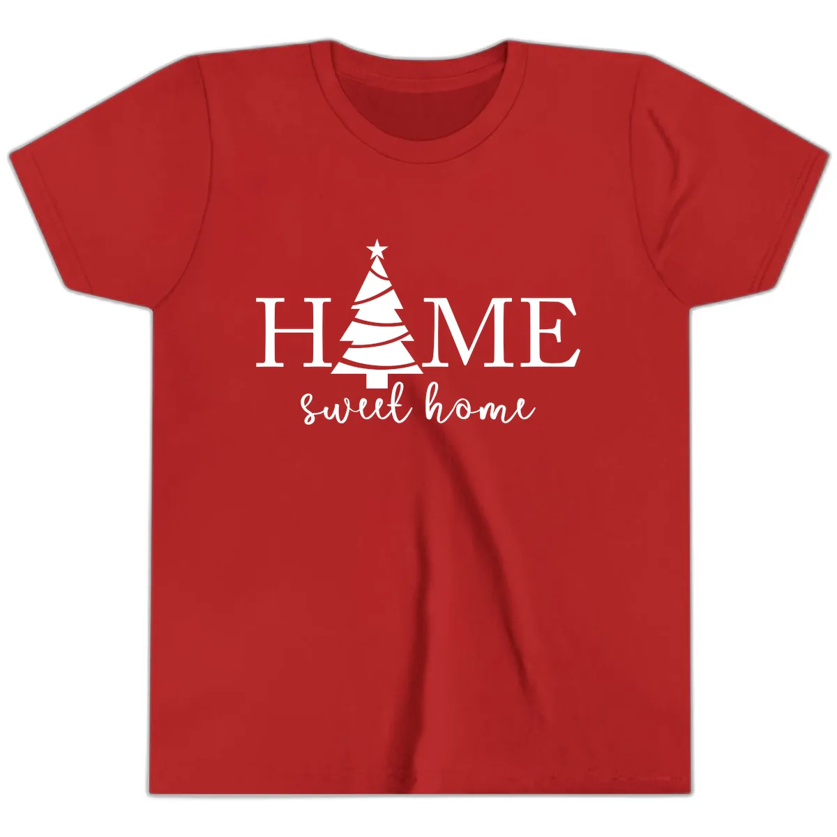 Home Sweet Home Christmas Tree Design Youth T-Shirt in Red