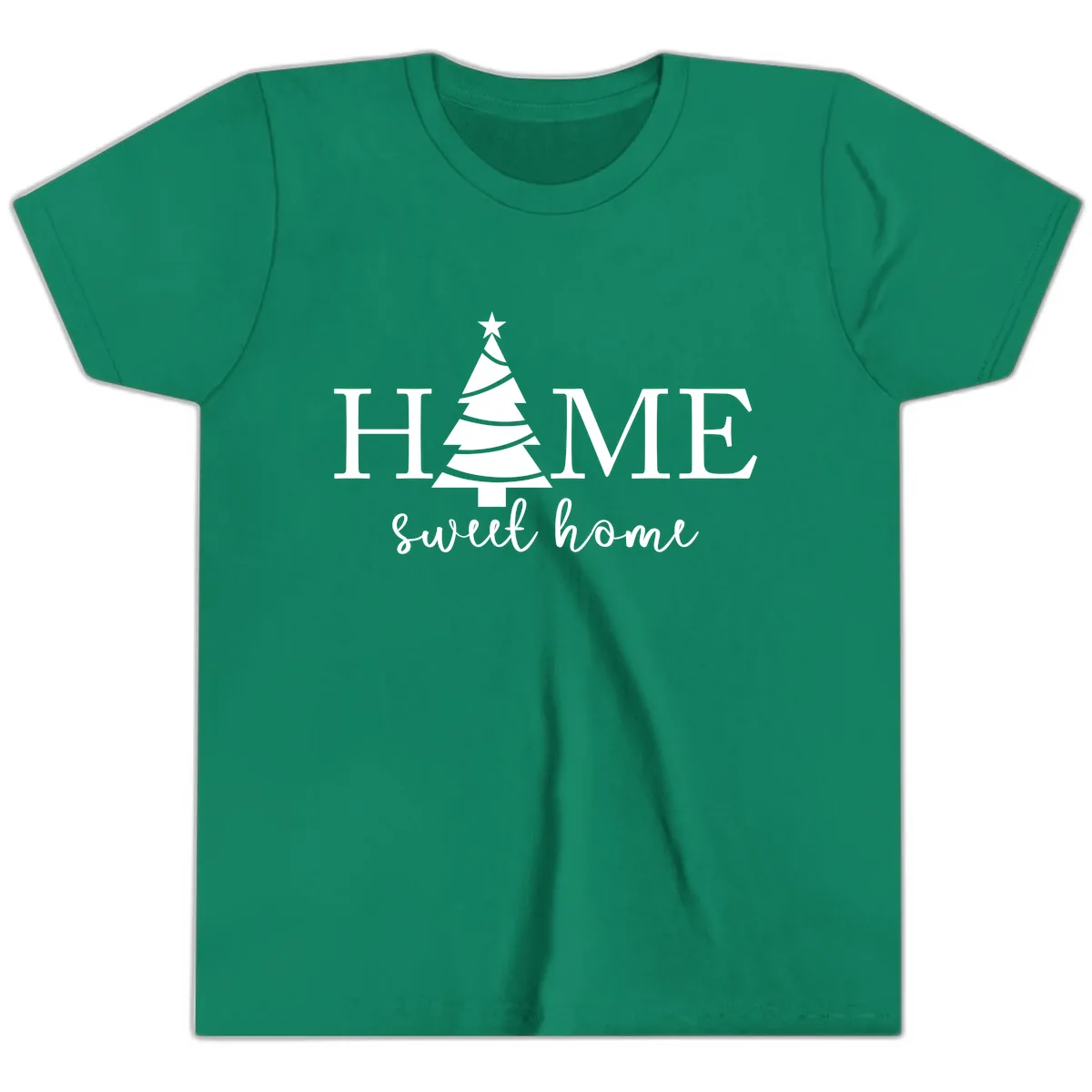 Home Sweet Home Christmas Tree Design Youth T-Shirt in Kelly