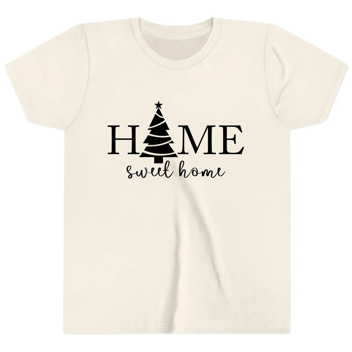 Home Sweet Home Christmas Tree Design Youth T-Shirt in Natural