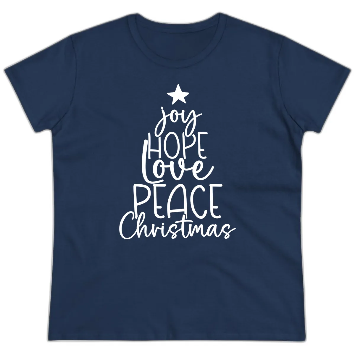 Christmas Tree Of Hope And Joy Ladies Tee in Navy