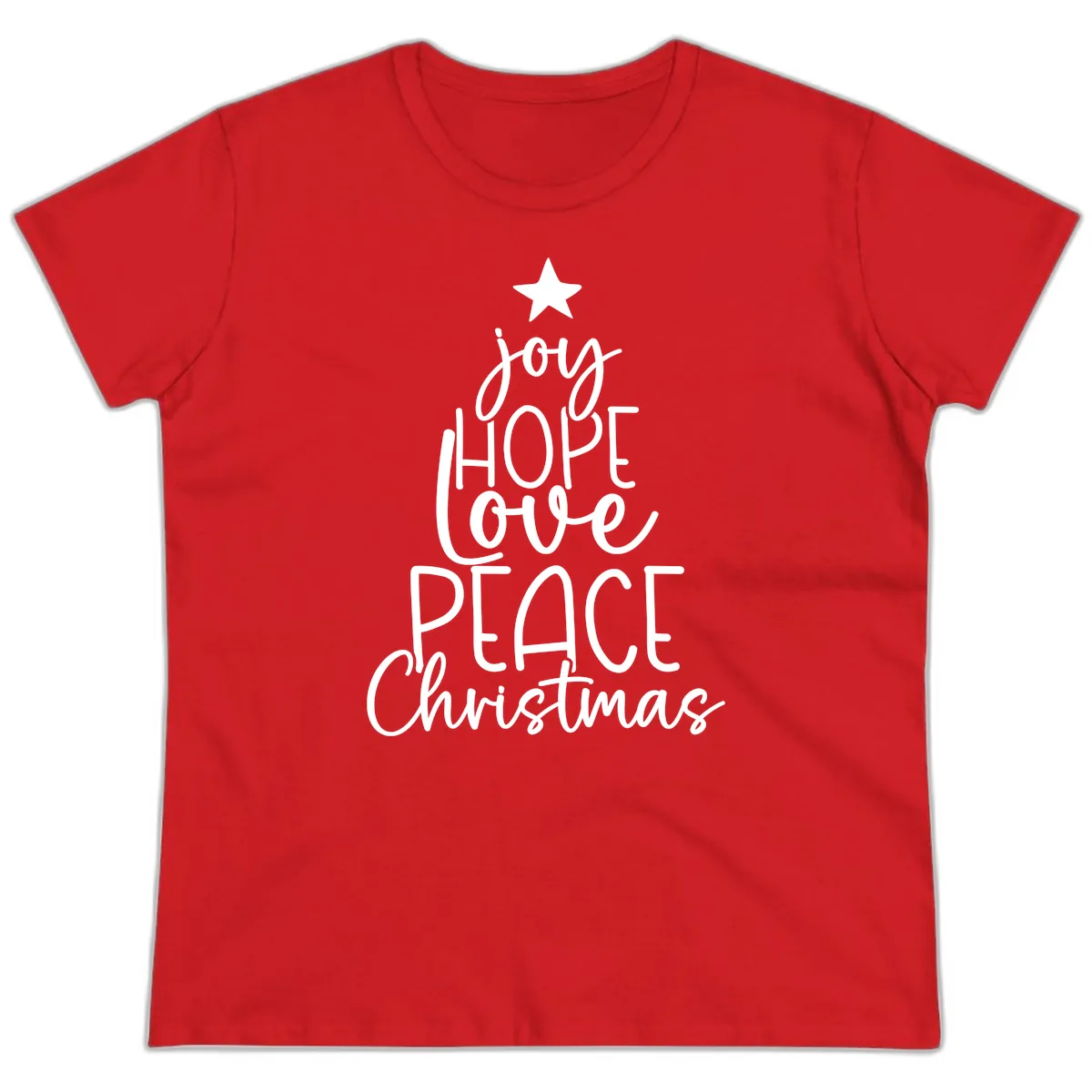 Christmas Tree Of Hope And Joy Ladies Tee in Red