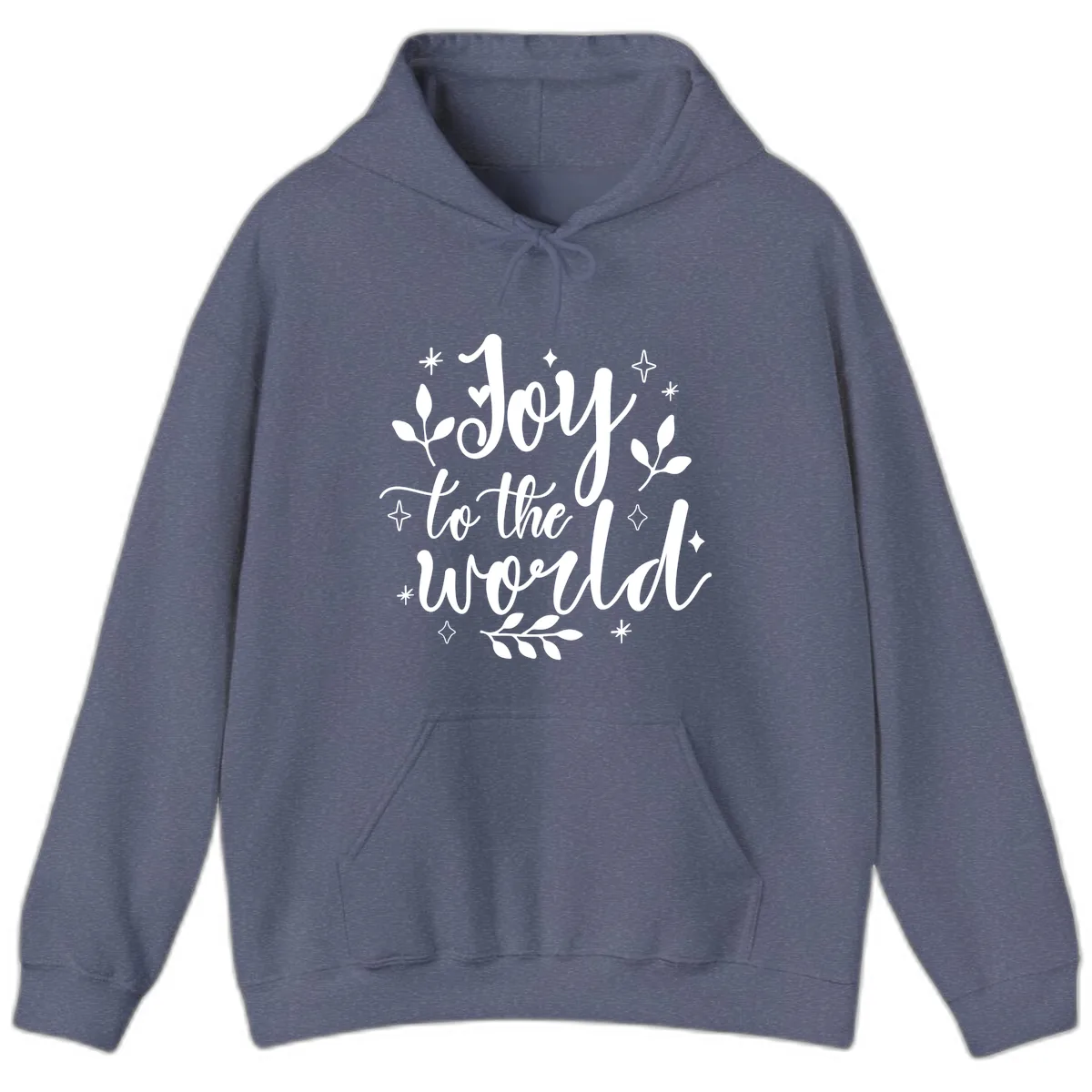 Joy To The World Christmas Lettering Hoodie in Heather Navy