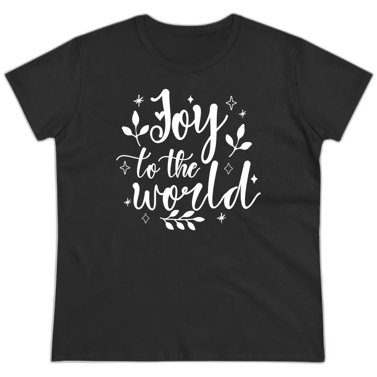 Joy To The World Christmas Lettering Ladies Tee in Black