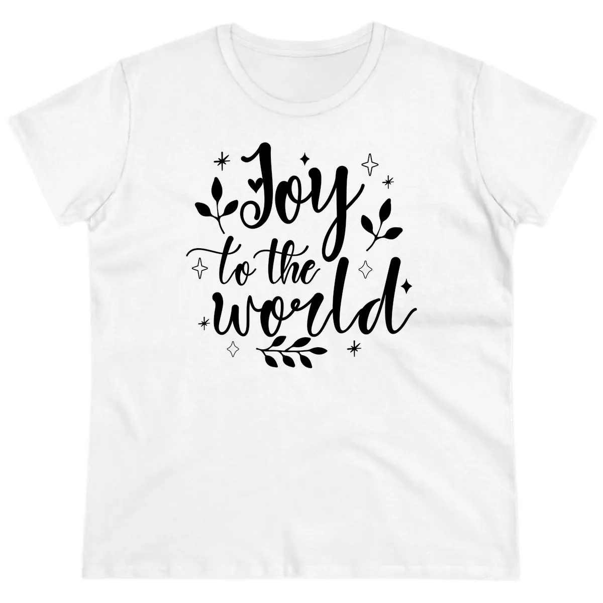 Joy To The World Christmas Lettering Ladies Tee in White