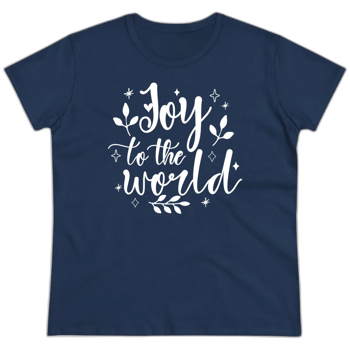 Joy To The World Christmas Lettering Ladies Tee in Navy
