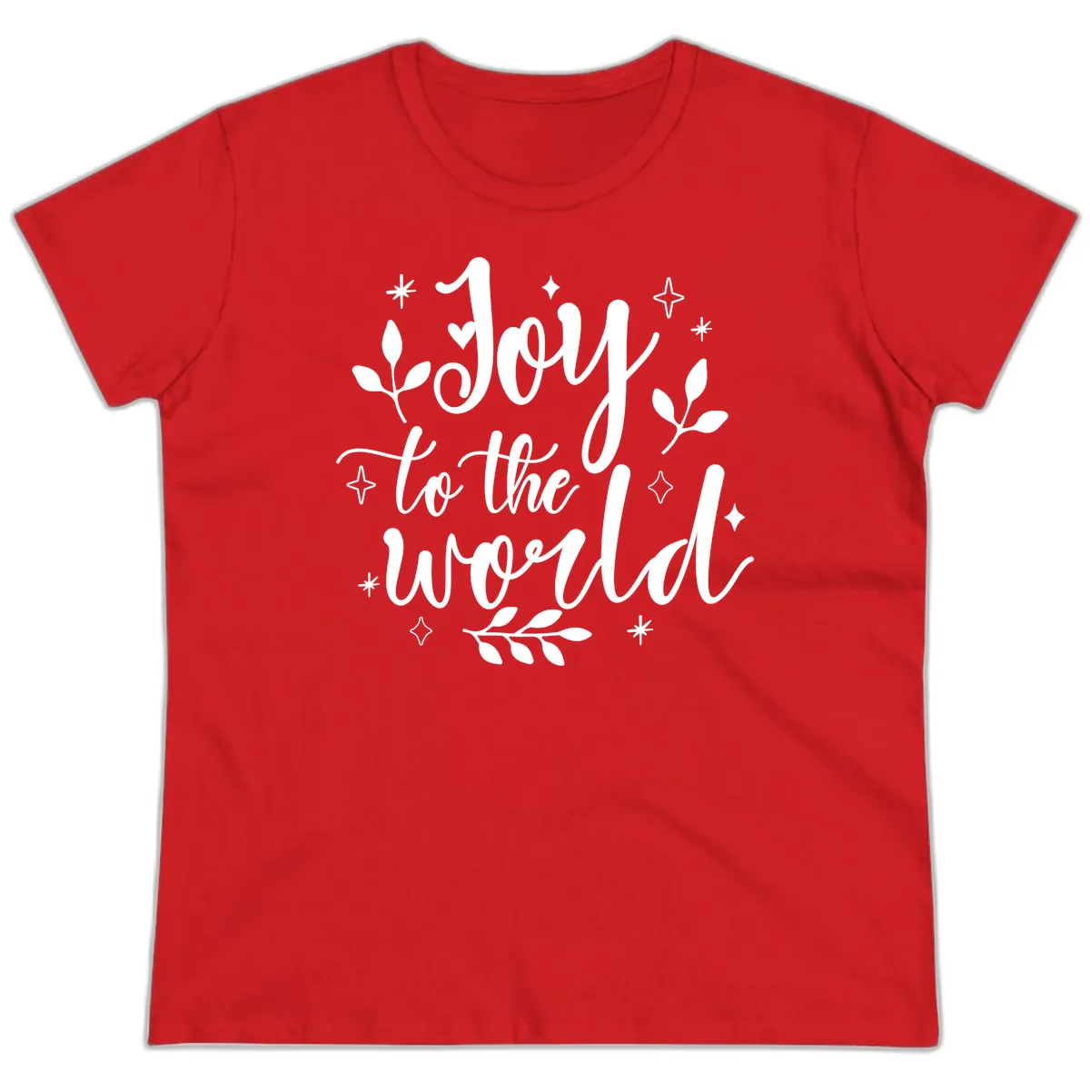 Joy To The World Christmas Lettering Ladies Tee in Red