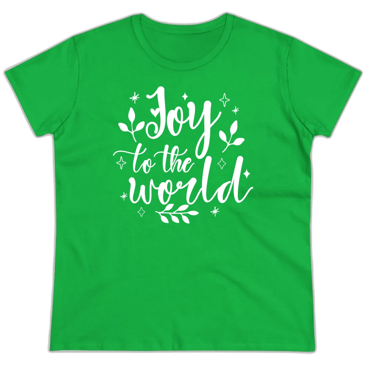 Joy To The World Christmas Lettering Ladies Tee in Irish Green