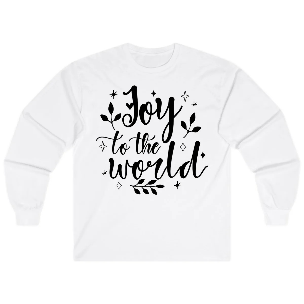 Joy To The World Christmas Lettering Long Sleeve in White