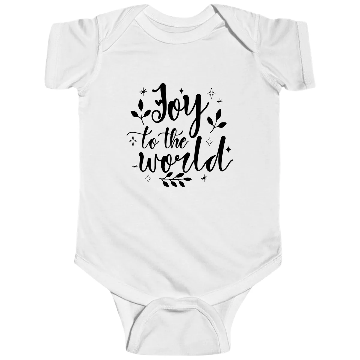 Joy To The World Christmas Lettering Baby Onesie in White