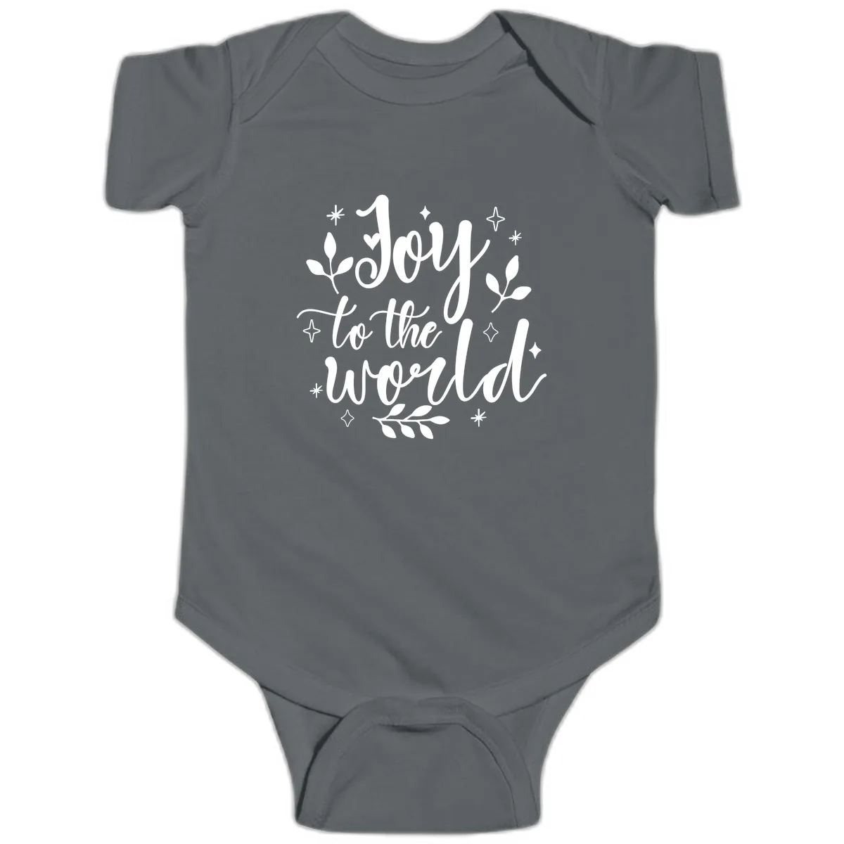 Joy To The World Christmas Lettering Baby Onesie in Charcoal
