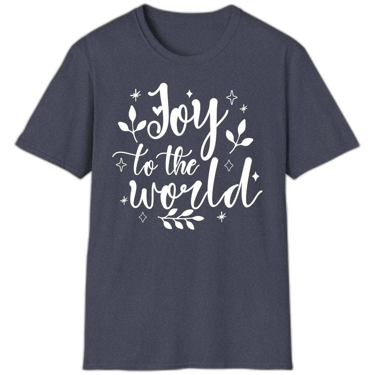 Joy To The World Christmas Lettering T-Shirt in Heather Navy
