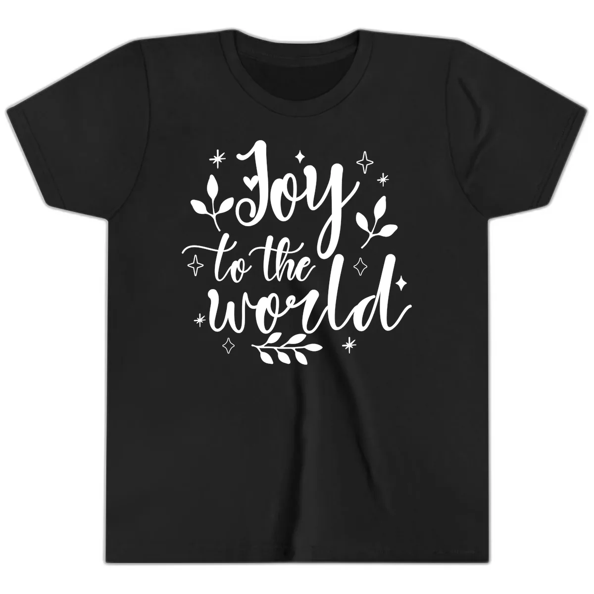 Joy To The World Christmas Lettering Youth T-Shirt in Black